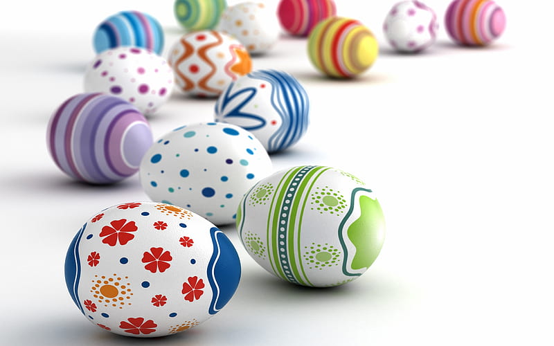 Easter eggs, white background, blur, easter background, eggs, Easter, spring, HD wallpaper