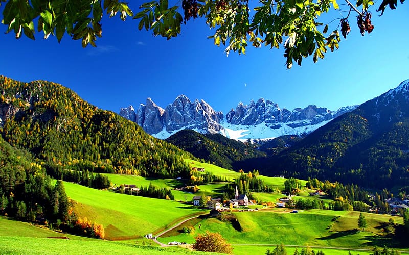 Italy, Mountain, Forest, Tree, House, , Village, Valley, HD wallpaper Italy, Mountain, Forest, Tree, House, , Village, Valley, HD wallpaper