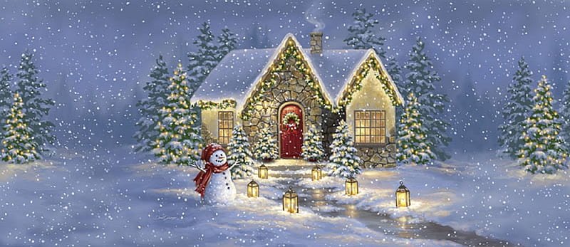 Christmas Light, winter, lights, Christmas, holidays, lanterns, houses, love four seasons, snowman, xmas and new year, lanes, paintings, snow, Christmas trees, HD wallpaper