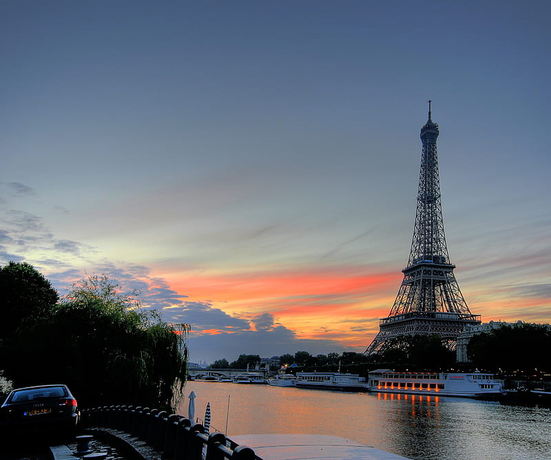 Paris, eiffel, france, lakeside, landscape, town, HD wallpaper