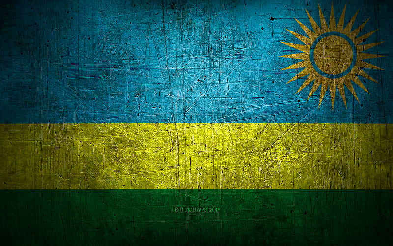 Rwandan metal flag, grunge art, African countries, Day of Rwanda, national symbols, Rwanda flag, metal flags, Flag of Rwanda, Africa, Rwanda, HD wallpaper