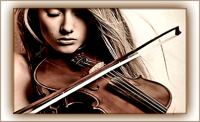ღViolin Whispersღ, notes, woman, strings, one with her violin, sonnets, love, instruments, feminine, whispers, harmony, violin, romantic, romance, silence, music, melodies, one, in love, HD wallpaper