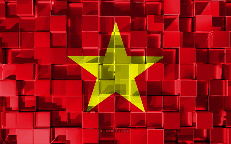 Flag of Vietnam, 3d flag, 3d cubes texture, Flags of Asian countries, 3d art, Vietnam, Asia, 3d texture, Vietnam flag, HD wallpaper
