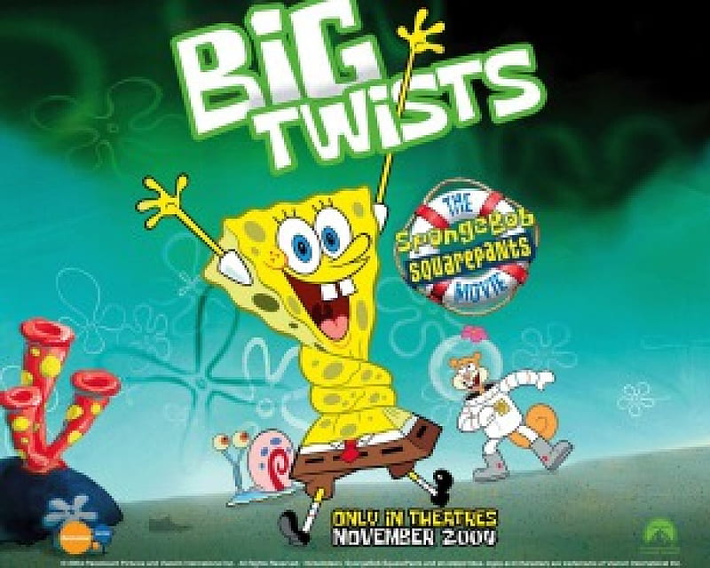 spongebob square pants big twists, squarepants, green, spongebob, yellow, blue, HD wallpaper