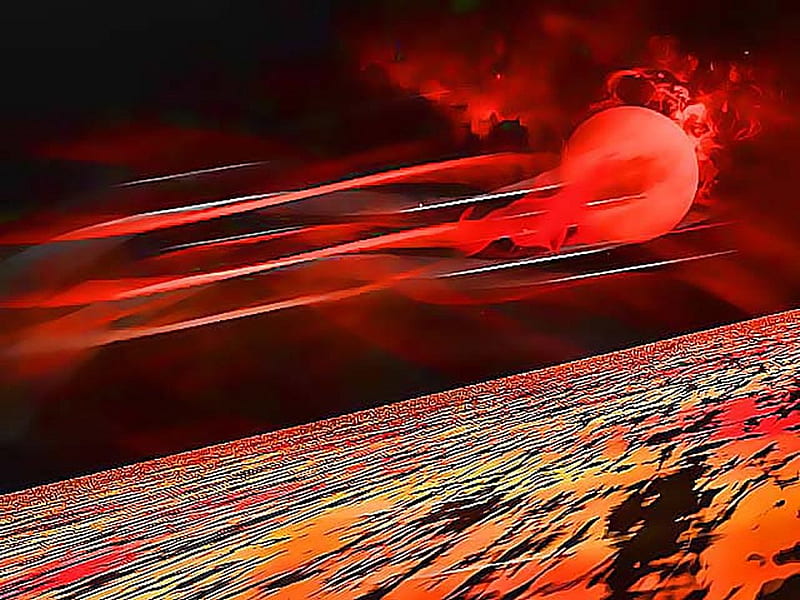 Burning, red, fire, planet, cg, comet, HD wallpaper