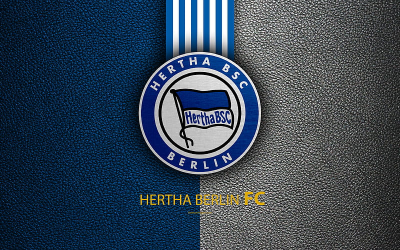 Hertha Berlin FC German football club, Bundesliga, leather texture, emblem, Hertha BSC logo, Berlin, Germany, German Football Championships, HD wallpaper