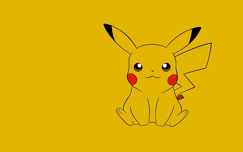 Pikachu, Pokemon, minimalism, yellow background, manga characters, HD wallpaper