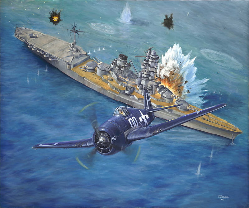 Direct Hit, world, f6f, sea, wwii, painting, classic, art, guerra, japanese, ww2, ocean, hellcat, antique, airplane, plane, ship, drawing, HD wallpaper