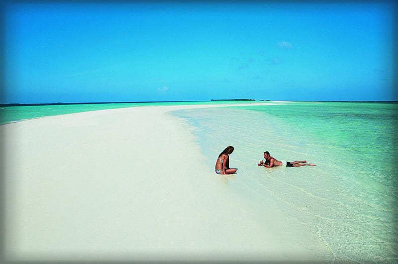 Tranquil Escape on a sandbank in The Maldives, sandbank, zen, sea, atoll, lagoon, sand, blue, exotic, holiday, Maldives, ocean, peace, alone, paradise, swim, island, tropical, HD wallpaper