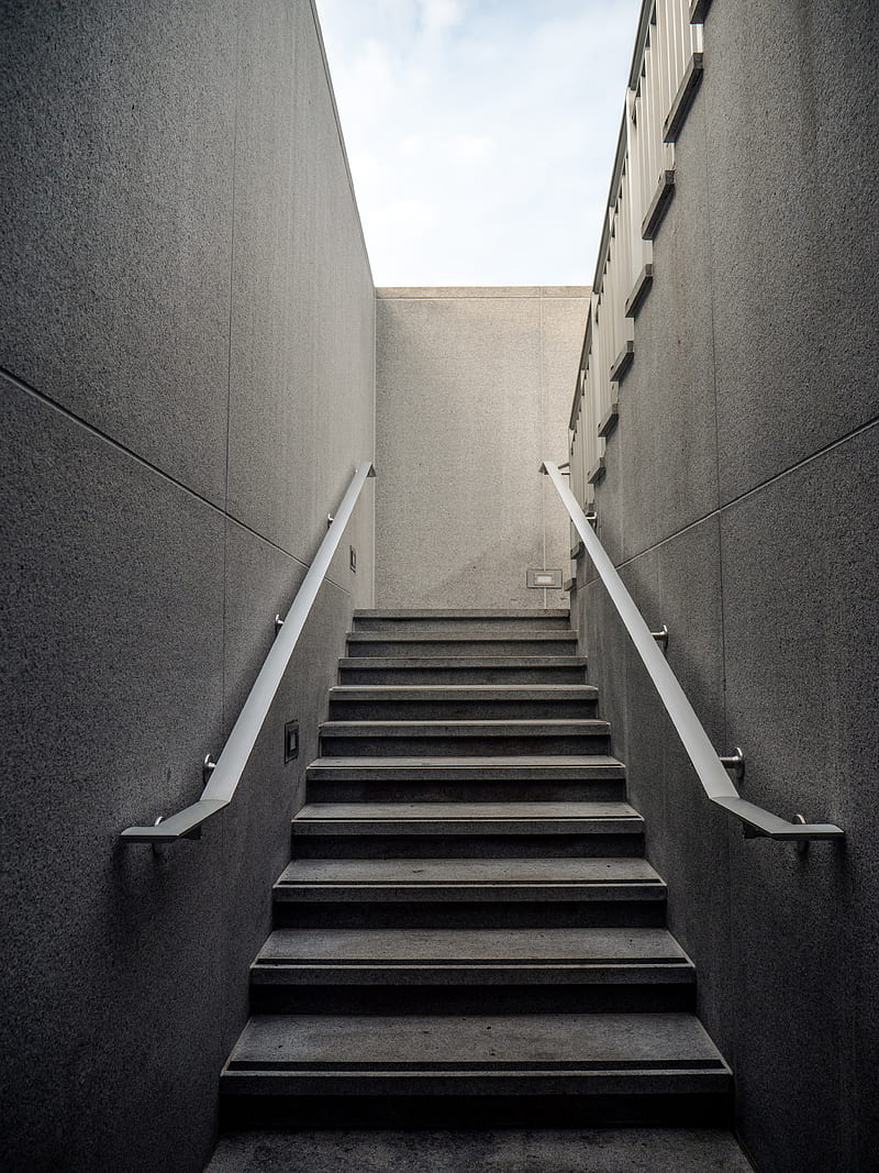 stairs, steps, railing, gray, HD phone wallpaper