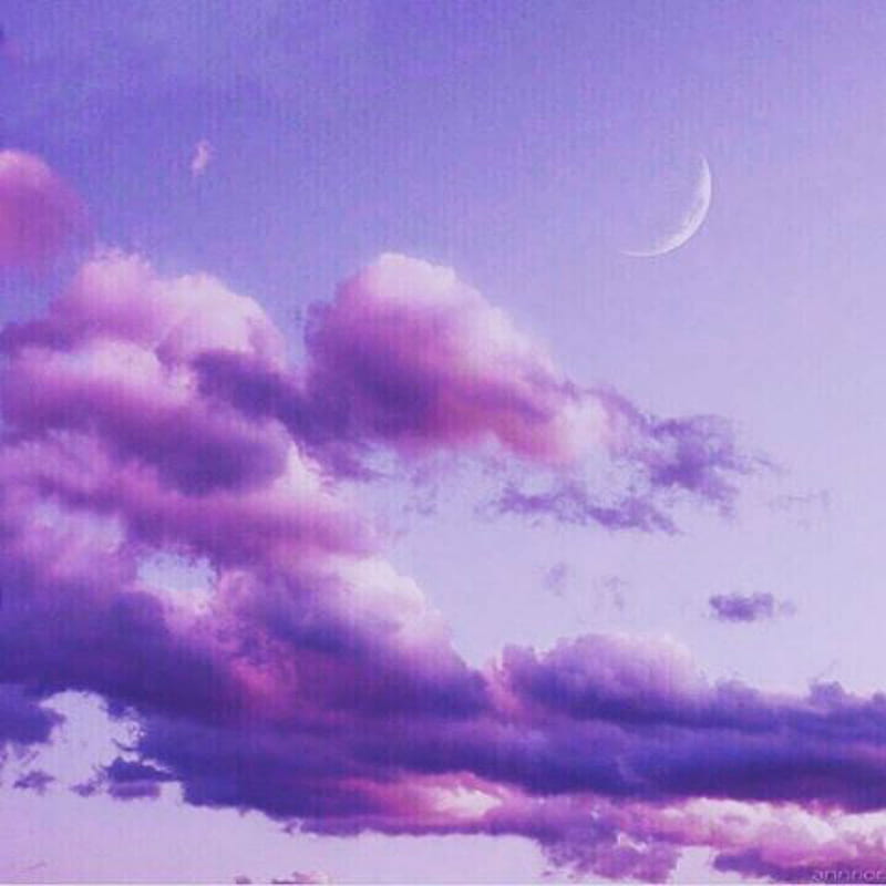 Crescent moon , purple, clouds, fantasy, space, moon, crescent, pink, HD phone wallpaper