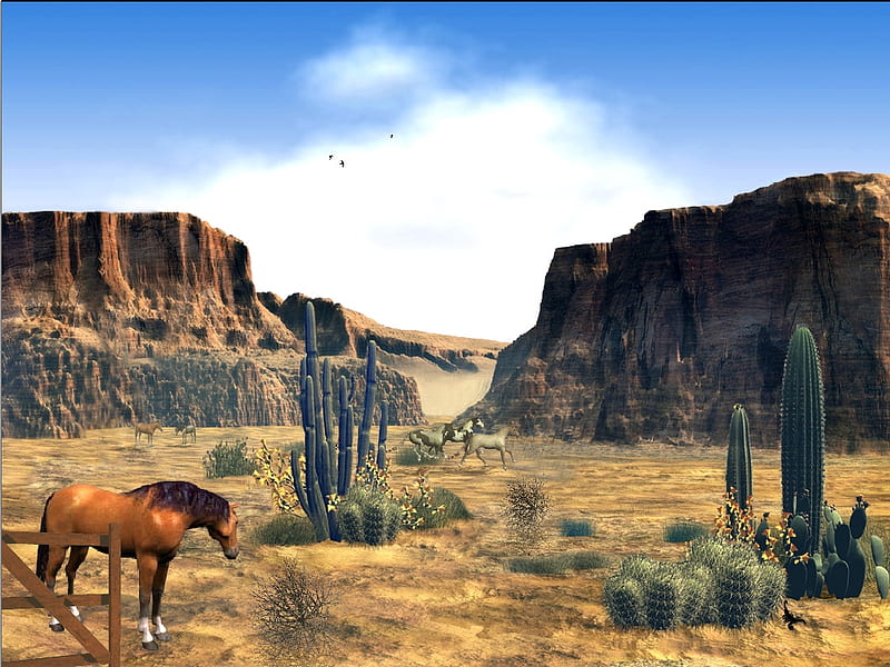 Wild West, 3d, cg, wild, horse, animal, HD wallpaper