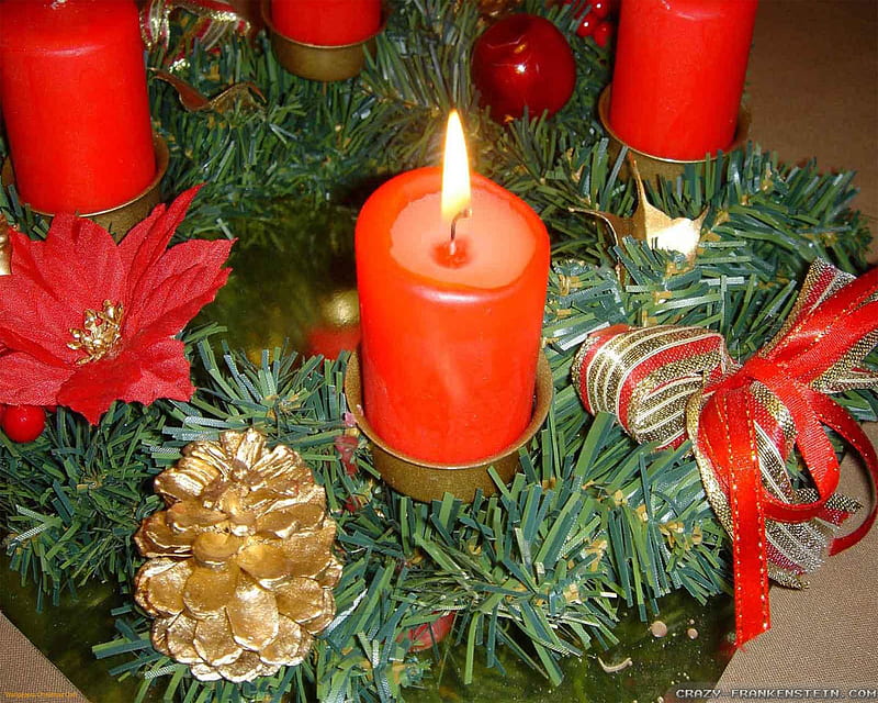 Christmas Wreath, still life, christmas, advent wreath, red candles, HD wallpaper
