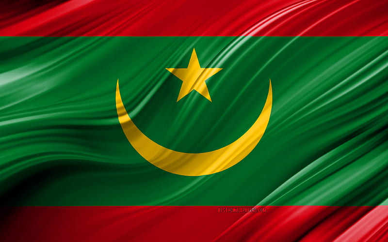 Mauritanian flag, African countries, 3D waves, Flag of Mauritania, national symbols, Mauritania 3D flag, art, Africa, Mauritania, HD wallpaper