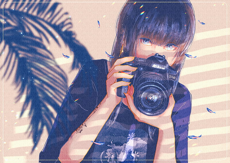 Anime, Girl, Camera, Short Hair, HD wallpaper