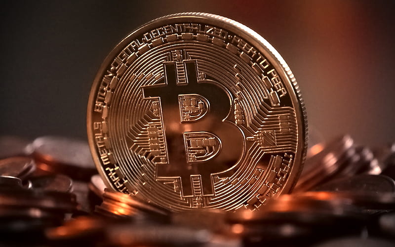 bitcoin, electronic money, crypto currency, bronze coin, HD wallpaper