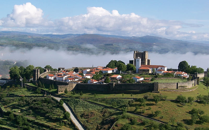 Rampart in Braganca, Portugal, Portugal, houses, fortress, rampart, landscape, HD wallpaper