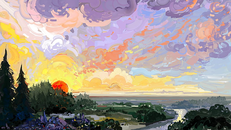 A Sunset Illustration, HD wallpaper