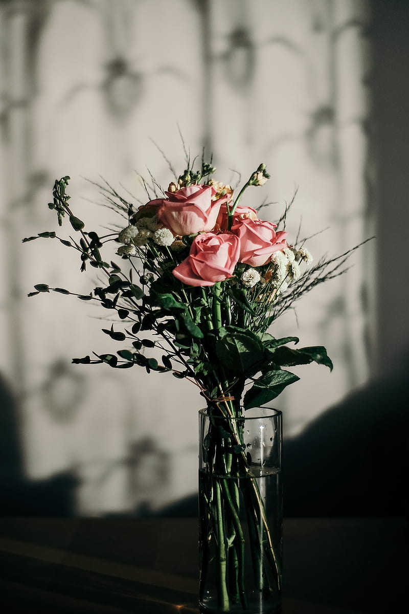 bouquet, roses, pink, flowers, vase, HD phone wallpaper