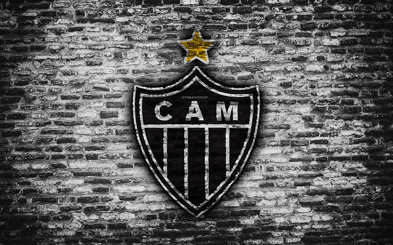 FC Atletico Mineiro emblem, Brazilian Seria A, grunge, soocer, Brazil, Atletico Mineiro, football club, brick texture, Atletico Mineiro FC, HD wallpaper