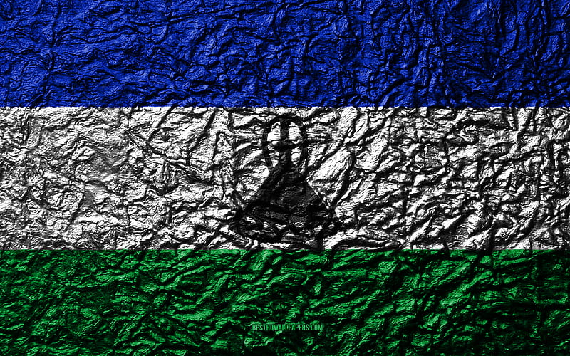 Flag of Lesotho stone texture, waves texture, Lesotho flag, national symbol, Lesotho, Africa, stone background, HD wallpaper