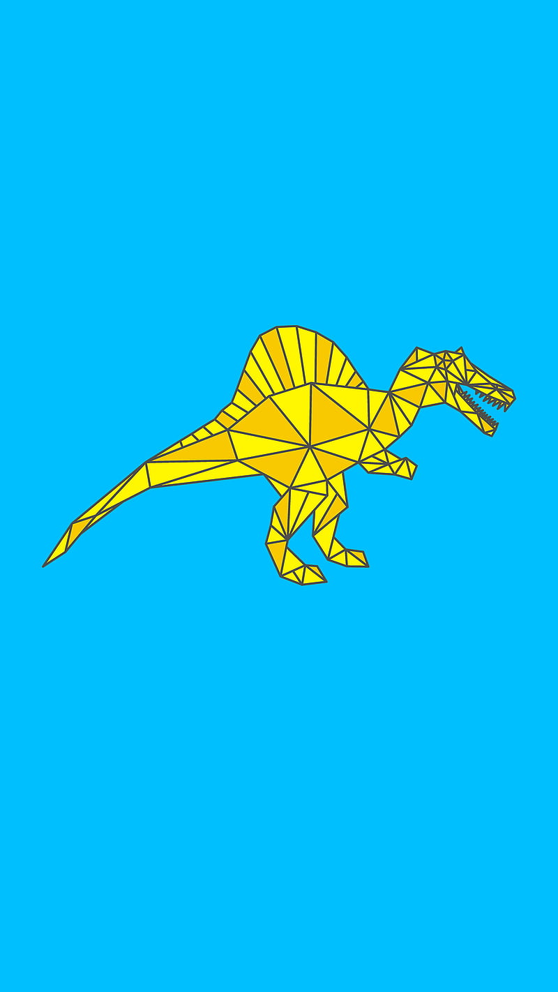 Cool Spinosaurus , DimDom, Dino, Dinosaur, Dinosaurs, Spinosaurus art, blue, cute, desenho, geometric, low poly, pattern, yellow, HD phone wallpaper