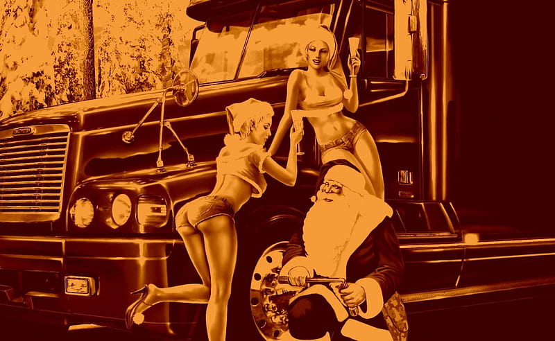 Santa Claus Turned Trucker, santa, truck, xmas, semi, HD wallpaper