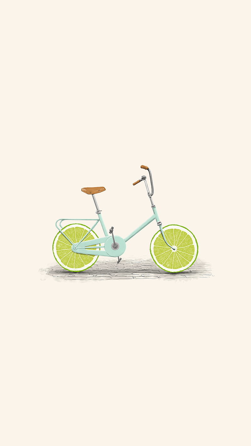 Acid, Florent, digital watercolor ink pop-art illustration concept graphic-design food vintage bike bicycle fruit lemon ride riding, HD phone wallpaper