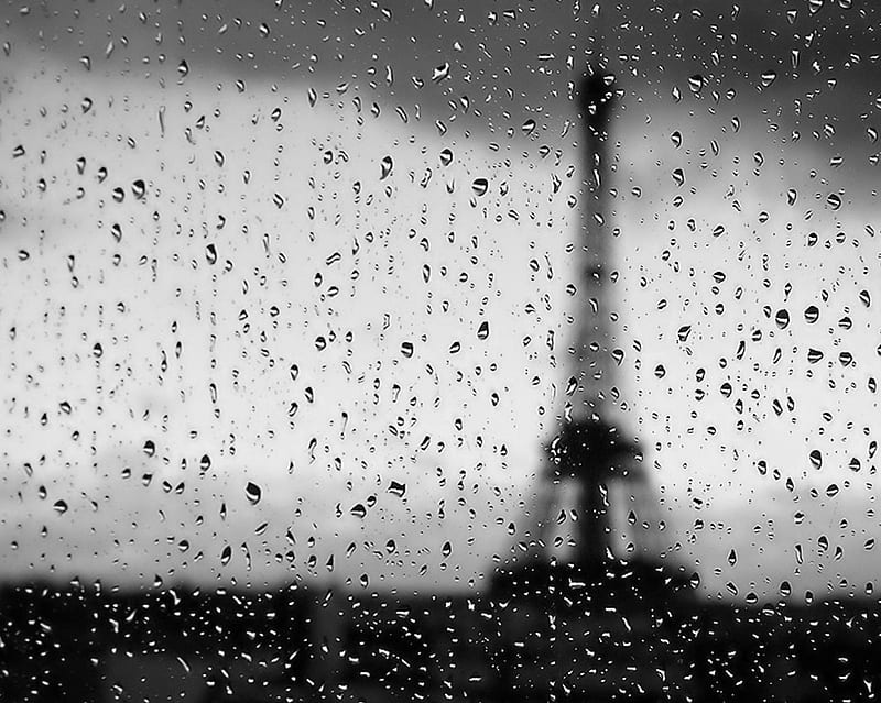 Eiffel, blurry, dark, night, paris, rain, raindrops, tower, water, HD wallpaper