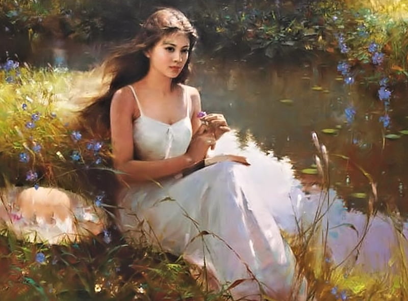 Painting by An He, pretty, Woman, Painting, Art, HD wallpaper | Peakpx