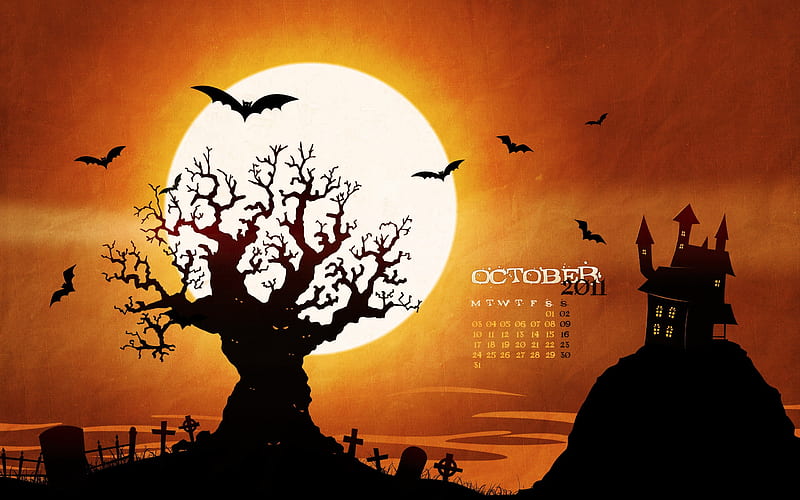Halloween Castle-October 2011 - Calendar, HD wallpaper