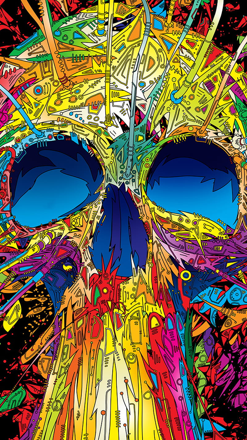 Skull, art, colors, galaxy s6, HD phone wallpaper