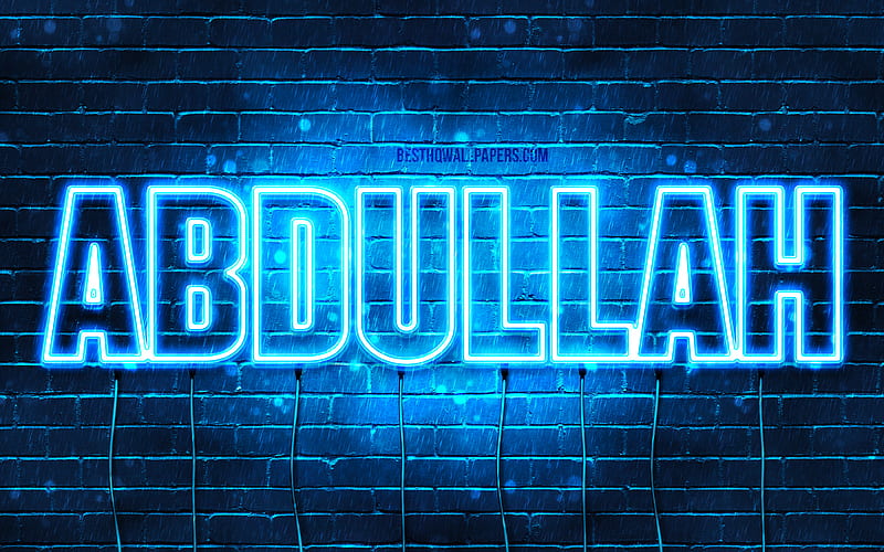 Abdullah with names, horizontal text, Abdullah name, blue neon lights, with Abdullah name, HD wallpaper