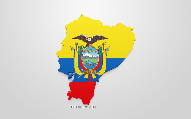 3d flag of Ecuador, silhouette map of Ecuador, 3d art, ecuadorian flag, south america, Ecuador, geography, Ecuador 3d silhouette, HD wallpaper