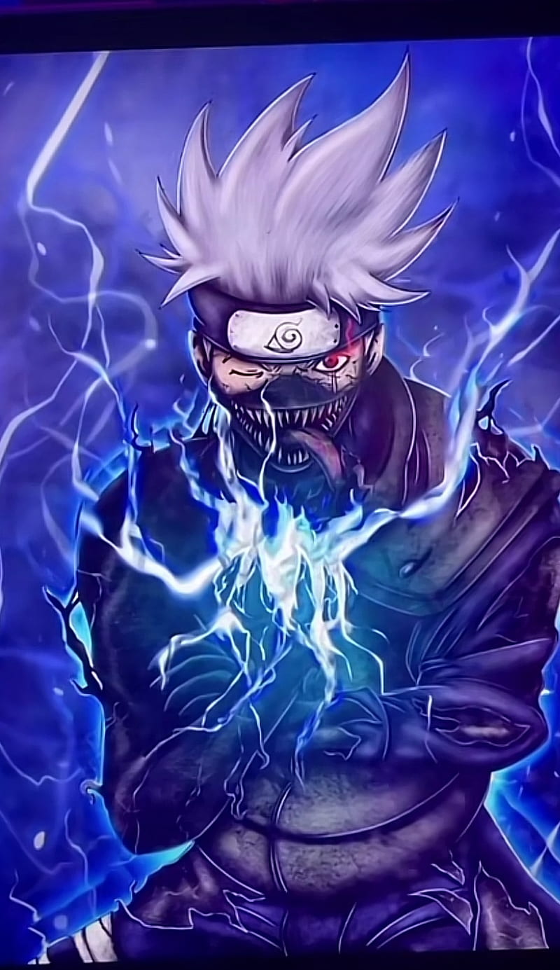 Kakashi, naruto, electric blue, HD phone wallpaper