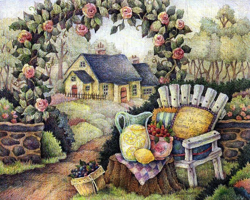 Lisa Blowers (Modesto, California) - June. Summer, oh summer., art, painting, flower, path, lisa blowers, HD wallpaper