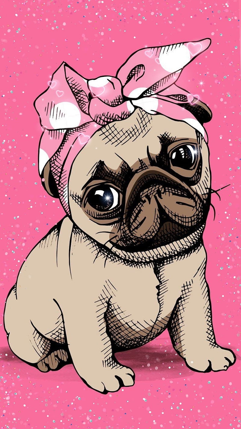 Perro pug, rosa, lindo, Fondo de pantalla de teléfono HD | Peakpx