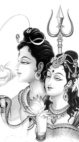 Drawing or sketch of lord shiva and parvati editable outline canvas prints  for the wall • canvas prints spirituality, indian, india | myloview.com