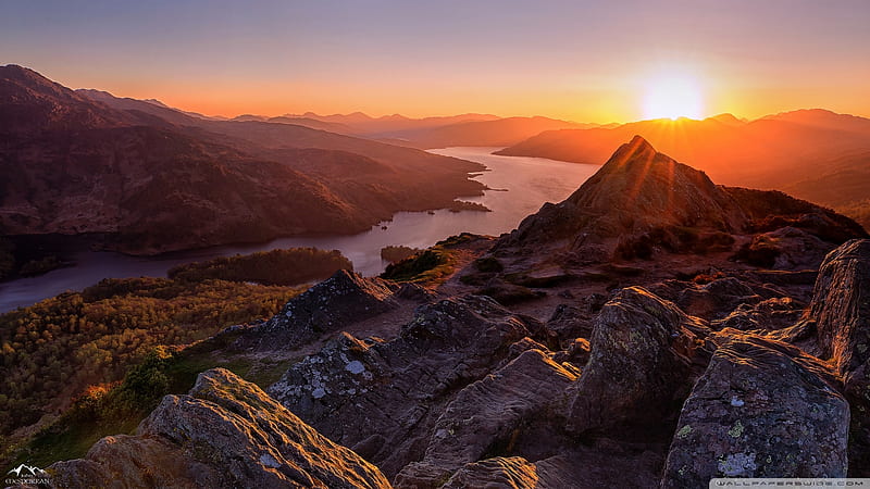 Beautiful Sunset, Scotland, Europe, sunsets, mountains, Scotland, nature, United Kingdom, HD wallpaper