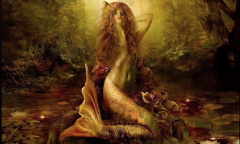 Sultry Mermaid, sultry, fantasy, dreamy, lovely, mermaid, magical, digital art, HD wallpaper