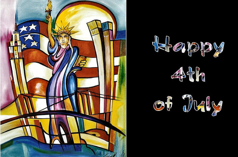 Happy 4th of July, art, holiday, celebration, Lady Liberty, illustration, artwork, painting, wide screen, occasion, 4th of July, patriotism, HD wallpaper