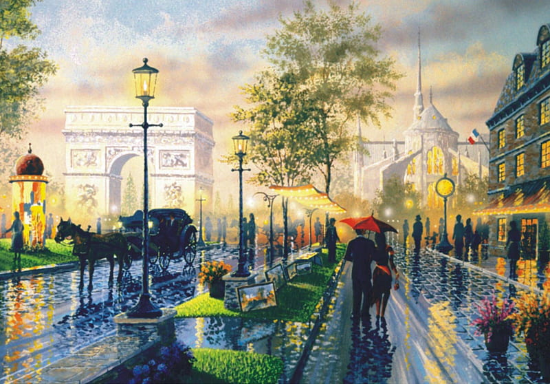 1920x1080px 1080p Descarga Gratis Αrt Arte París Pintura Día Lluvia Calle Pareja
