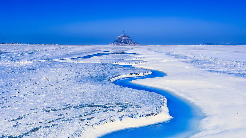 France Landscape Mont Saint-Michel Snow, HD wallpaper