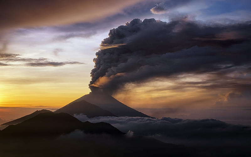 volcano, volcanic eruption, volcanic dust column, Sinabung, North Sumatra, Bali, Indonesia, HD wallpaper