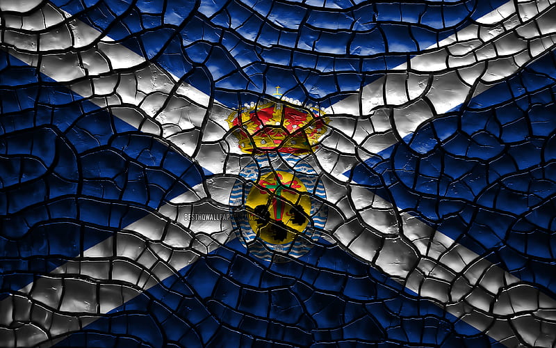 Flag of Santa Cruz de Tenerife spanish provinces, cracked soil, Spain, Santa Cruz de Tenerife flag, 3D art, Santa Cruz de Tenerife, Provinces of Spain, administrative districts, Santa Cruz de Tenerife 3D flag, Europe, HD wallpaper