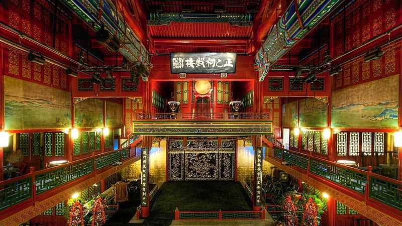 old peking opera house, balcony, oriental, ornate, theater, opera, HD wallpaper