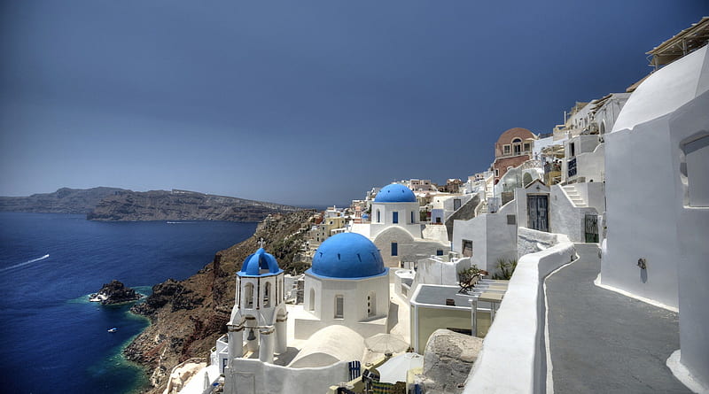 Beautiful Santorini, house, santorini, nature, bonito, white, sky, blue, HD wallpaper