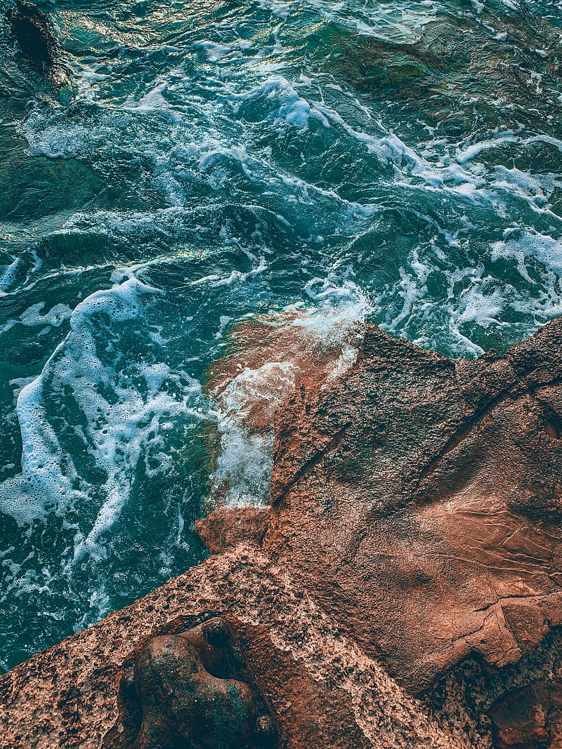 sea, rock, waves, water, stone, HD phone wallpaper