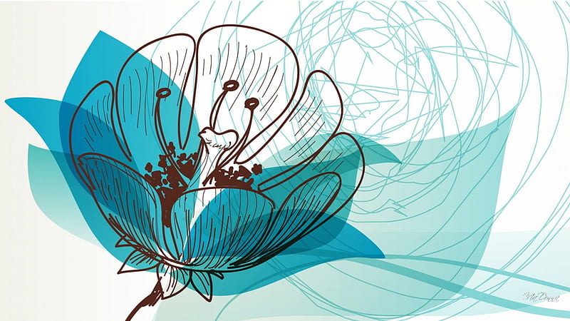 Aqua Floral Design, cyan, turquoise, doodle, pencil, flower, aqua, scroll, light, HD wallpaper