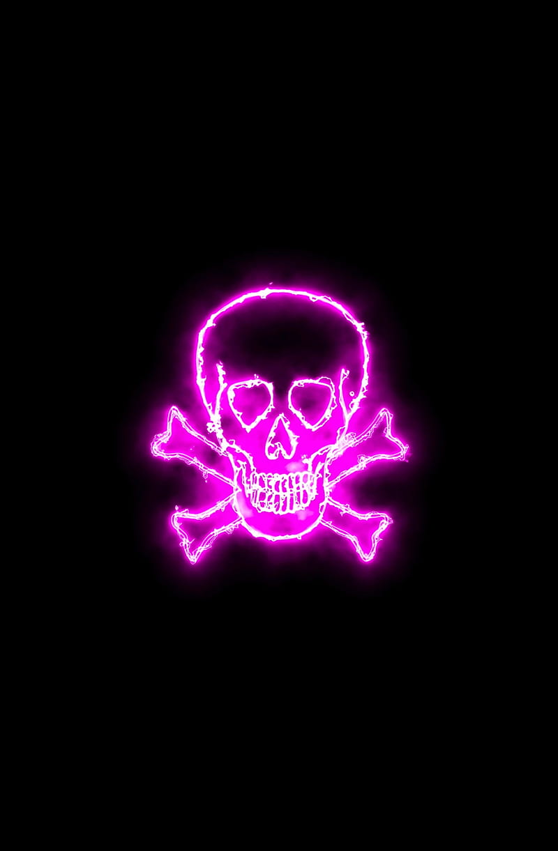 Skull, amoled, cute, girl, glowing, human, neon, oled black background,  pink, HD phone wallpaper | Peakpx